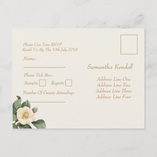 Eenvoudige witte bloemenveer | Bruiloft RSVP Brief Uitnodiging Briefkaart (Achterkant)