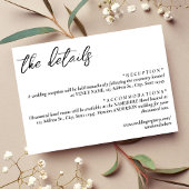 Eenvoudige witte bruiloft details informatiekaartje