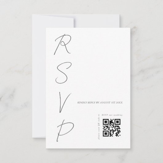 Eenvoudige witte bruiloft QR-code RSVP Kaartje (Voorkant)