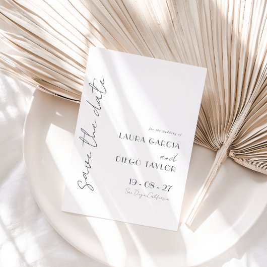 Eenvoudige witte bruiloft save the date