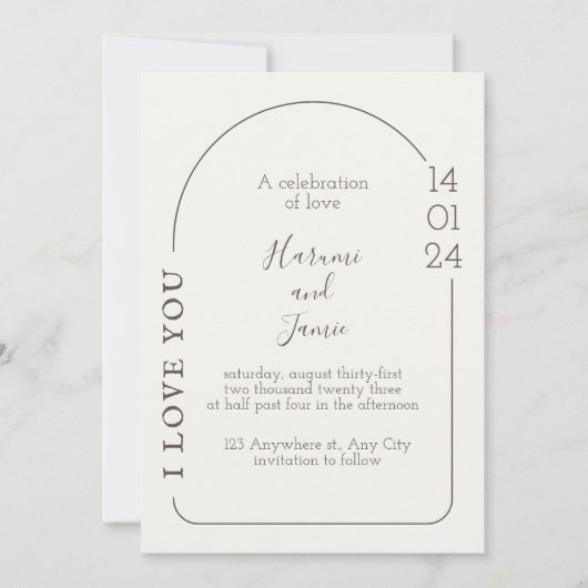 Eenvoudige Witte & Bruine bruiloft uitnodiging (Voorkant)