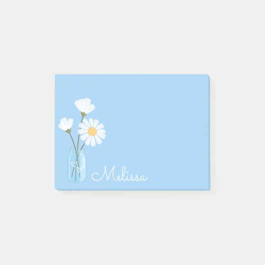 Eenvoudige Witte Daisies Mason Jar Harten Geperson Post-it® Notes (Voorkant)