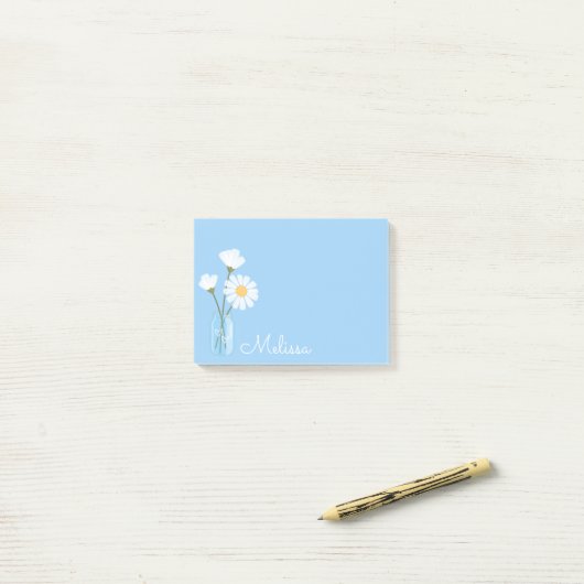 Eenvoudige Witte Daisies Mason Jar Harten Geperson Post-it® Notes (Op bureau)