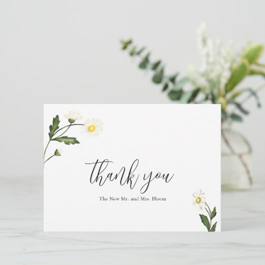Eenvoudige witte Daisy bloemenelegante bruiloft Bedankkaart (Staand voorkant)