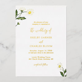 Eenvoudige witte Daisy bloemenelegante bruiloft Folie Uitnodiging