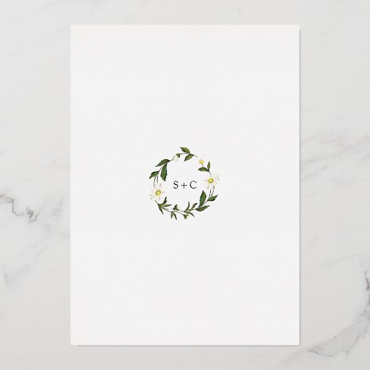 Eenvoudige witte Daisy bloemenelegante bruiloft Folie Uitnodiging (Achterkant)