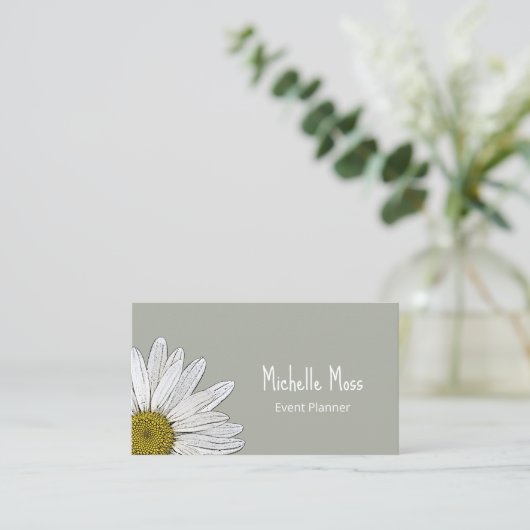 Eenvoudige Witte Daisy Botanische Bloemen Vrouweli Visitekaartje (Staand voorkant)