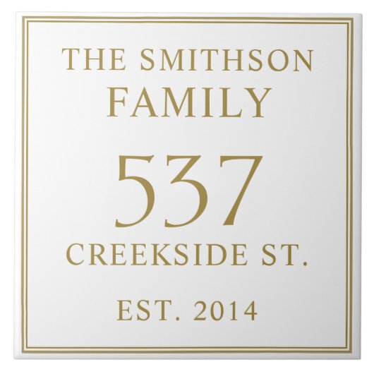 Eenvoudige witte datum gevestigd adres huisplaat tegeltje (Voorkant)