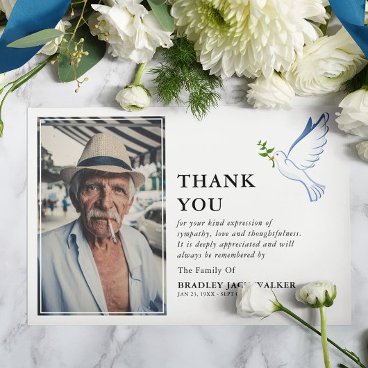 Eenvoudige witte duif foto begrafenis sympathie bedankkaart