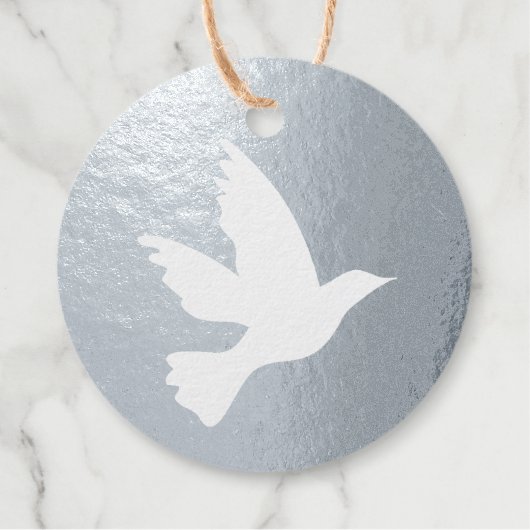 Eenvoudige witte duif vliegende vogel silhouet bedankjes labels (Voorkant)