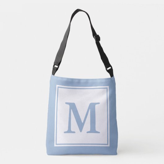 Eenvoudige Witte en Baby Blauwe Monogram Sjabloon Crossbody Tas (Achterkant)