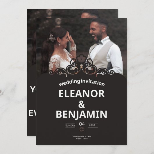 Eenvoudige witte en bruine bruiloft kaart (Voorkant / Achterkant)