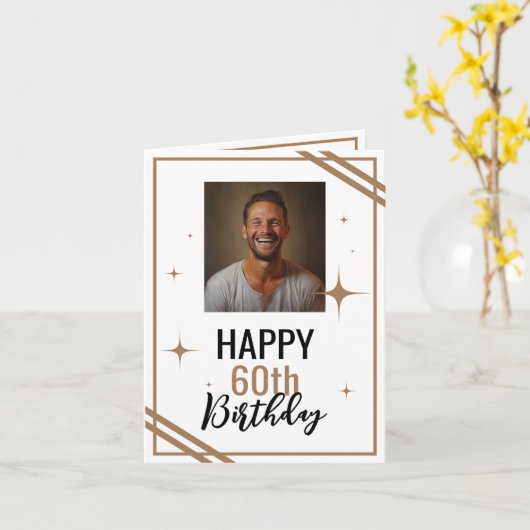 Eenvoudige Witte en Bruine Echtgenoot 60ste Verjaa Kaart (Gele Bloem)