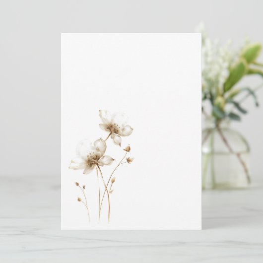 Eenvoudige witte en gouden bloem Blank Wedding Kaart (Staand voorkant)