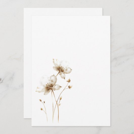 Eenvoudige witte en gouden bloem Blank Wedding Kaart (Voorkant / Achterkant)