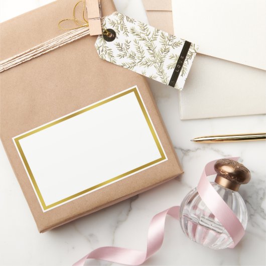 Eenvoudige witte en gouden rand rechthoekige sticker (Geschenken)