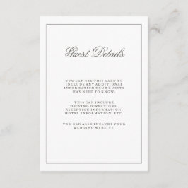 Eenvoudige witte en grijze bruiloft gastinformatie informatiekaartje