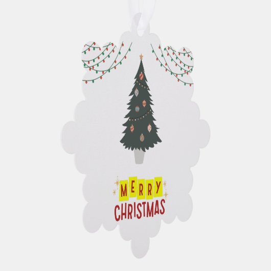 Eenvoudige Witte en Kerstboom Vrolijke Kerstmis Ornament Kaart (Rechts)