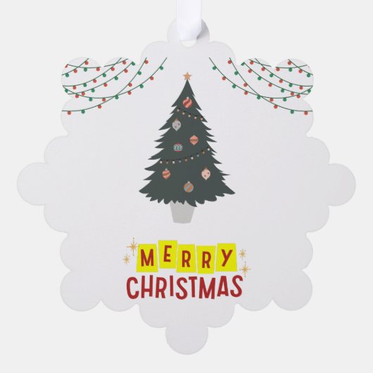 Eenvoudige Witte en Kerstboom Vrolijke Kerstmis Ornament Kaart (Achterkant)