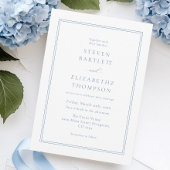Eenvoudige witte en stoffige blauwe bruiloft kaart