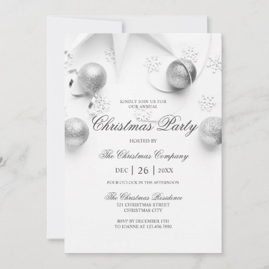 Eenvoudige, witte en zilverfeestelijke feestdagen kaart (Voorkant)