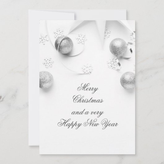 Eenvoudige, witte en zilverfeestelijke feestdagen kaart (Achterkant)