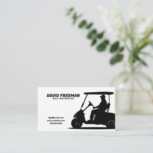 Eenvoudige Witte en Zwarte Winkelwagen Golf Instru Visitekaartje (Staand voorkant)
