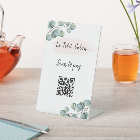 Eenvoudige witte eucalyptus QR-code Scannen naar b Reclamebord Met Voetstuk (Insitu)