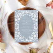 Eenvoudige Witte Folk Bloemen Dusty Blue Wedding Kaart