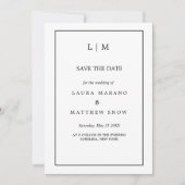Eenvoudige Witte Formele Monogram Bruiloft Save The Date (Voorkant)
