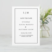 Eenvoudige Witte Formele Monogram Bruiloft Save The Date (Staand voorkant)
