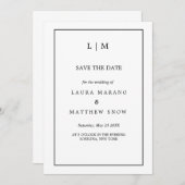 Eenvoudige Witte Formele Monogram Bruiloft Save The Date (Voorkant / Achterkant)