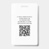 Eenvoudige witte foto Logo en QR code medewerker I Badge (Achterkant)