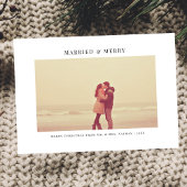 Eenvoudige witte getrouwde en vrolijke kerstfoto feestdagenkaart