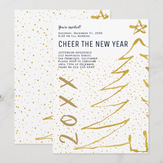 Eenvoudige witte goudboom Cheer het nieuwjaarsfees Kaart (Voorkant / Achterkant)