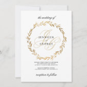 Eenvoudige witte gouden bladmonogram-huwelijksinit kaart (Voorkant)
