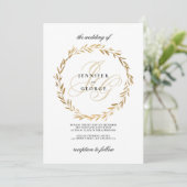 Eenvoudige witte gouden bladmonogram-huwelijksinit kaart (Staand voorkant)