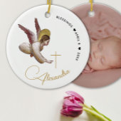 Eenvoudige Witte Gouden Engel Zegen Doop Kalligraf Keramisch Ornament