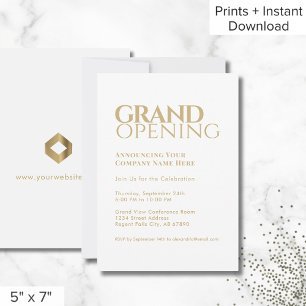 Eenvoudige witte gouden Grand Opening uitnodiging