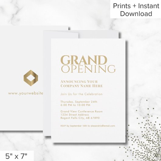 Eenvoudige witte gouden Grand Opening uitnodiging