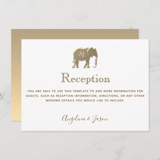 Eenvoudige Witte Gouden Olifant Huwelijksreceptiek (Voorkant / Achterkant)