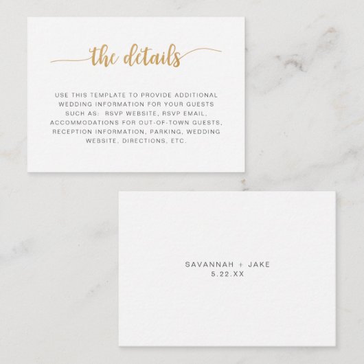 Eenvoudige witte gouden trouwinformatiekaart informatiekaartje (Voorkant / Achterkant)