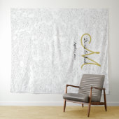 Eenvoudige witte gouden trouwmonogram-fotocabine wandkleed (In Situ (horizontaal))