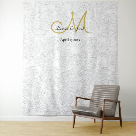 Eenvoudige witte gouden trouwmonogram-fotocabine wandkleed