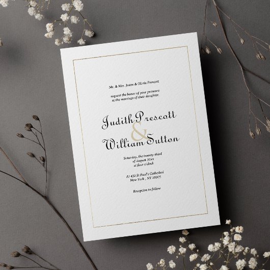 Eenvoudige witte gouden vintage kalligrafie bruilo kaart