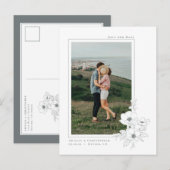 Eenvoudige Witte Grijze Anemoon Bloem Kunst Trouwk Aankondigingskaart (Voorkant / Achterkant)