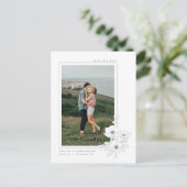 Eenvoudige Witte Grijze Anemoon Bloem Kunst Trouwk Aankondigingskaart (Staand voorkant)