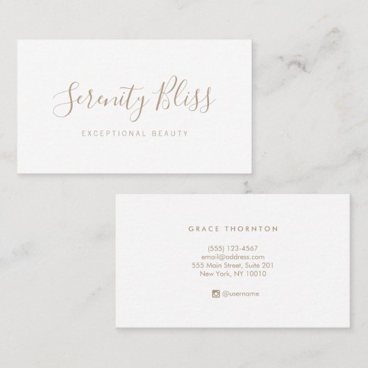 Eenvoudige witte handgeschreven kalligrafie voor s klantenkaartje (Voorkant / Achterkant)