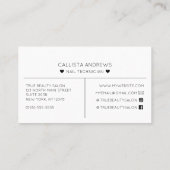 Eenvoudige  witte harten typografie Nail Tech Visitekaartje (Achterkant)
