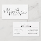 Eenvoudige  witte harten typografie Nail Tech Visitekaartje (Voorkant / Achterkant)